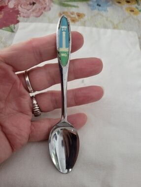 Collectible Enamel Badge Spoon with Green & Teal Souvenir Spoon From Kansas City